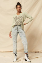 Lavender Vintage Washed Split-Neck Thermal Graphic Top