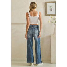 Denim Washed Floral Embroidered Darted Oli+Hali Pants