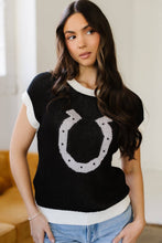 Black Western Horseshoe Short Sleeve Sweater