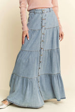 Denim Button Front Ruffle Hem Maxi Dave Dani Skirt