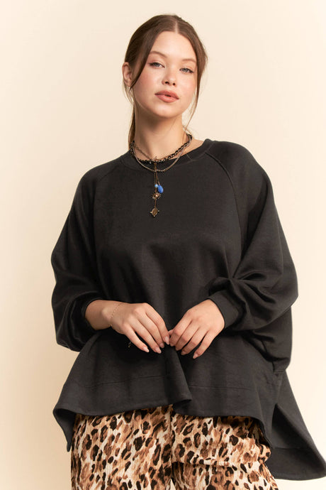 Black Long Sleeve Oversized Crew Neck Top