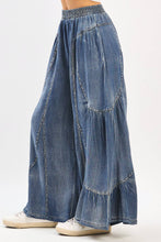 Denim Washed Chambray Tiered Wide Leg Pants