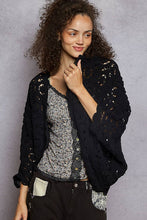 Black Long sleeve v neck floral pattern crochet chenille POL cardigan