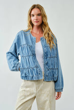 Denim Ruched Seam Bomber Jacket