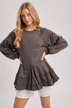 Ash French Terry Ruffled Tiered Hem Tunic Sweatshirt