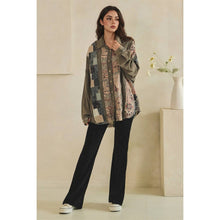 Charcoal Washed Button Up Patchwork Mix Long Sleeve Oli+Hali Shirt