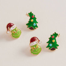 Red Christmas Grinch Green Monster Stud Earring Set
