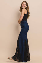 Dark Denim Lace Detail Wide Leg Jeans