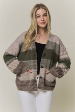 Olive Multi Button Down Bubble Sleeve Knit Cardigan