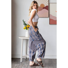 Navy Washed Plaid Mixed Terry Quilted Oli+Hali Pants