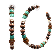 Copper Southwestern Bronze Wood Seed Beaded Hoop Earrings: