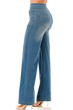 Medium Denim Ultra soft light weight flare baggy jeans with pull on waist