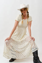 Cream Floral Lace Smocked Bodice Maxi Dress