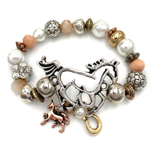 Horse Horseshoe Western Charms Vintage Stretch Bracelet: Patina