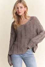 Mocha Distressed Mineral Washed Sweater