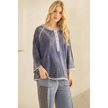 Navy Mineral Wash Henley Sage + Fig Pullover