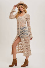Natural Button Down Crochet Maxi Cardigan