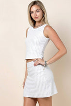 Off White Tatiana Rhinestones Striped Round Neck Top
