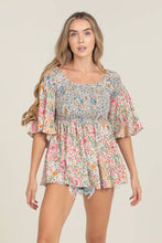 Twin Godet Smocked Off Shoulder Bell Sleeve Top
