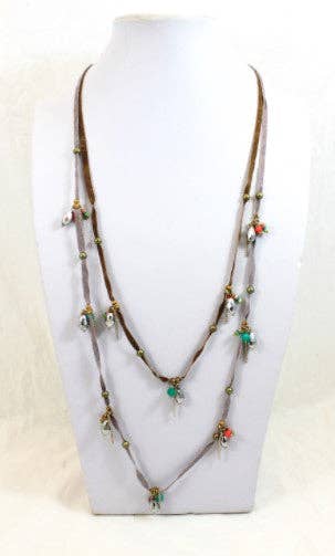 Leather and Crystal Two Tier Necklace -The Classics Collection- N2-937