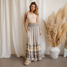 Latte Rustic Textured Smocked Waist Ruffled Tiered Maxi Skirt