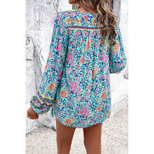 Blue All Over Floral Print Cross Deep V Boho Top