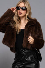 Dark Coffee Long Sleeve Notched Collar Faux Fur Cropped Jacket