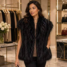 Brown Shaggy Plush Faux Fur Open Front Front Collar Winter Vest