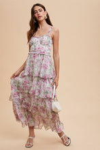 Peach Lavender Floral Ruffled Maxi Dress