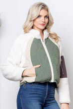 Faux Sherpa Quilted Zip Pocket Bomber Puffer Jacket