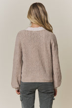 CONTRAST SCALLOP TRIM SWEATER CARDIGAN Latte