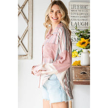 Pink Combo Washed Mixed Plaid Pocket Long Sleeve Oli+Hali Shirt