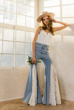 Light Denim Lace Detail Wide Leg Jeans