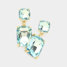White Square Rectangle Glass Stone Link Dangle Evening Earrings
