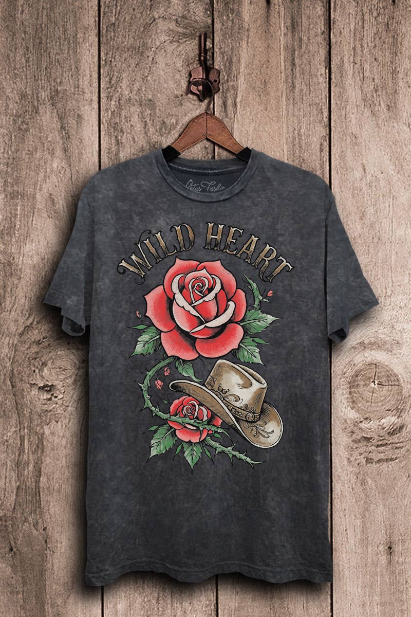 Vintage Black Mineral Wash Wild Heart Graphic Top