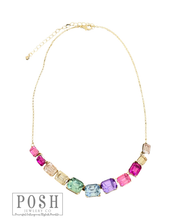 Rectangle rhinestone and chain necklace: Pink