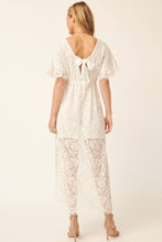 White Lace Square Neck Flounce Sleeve Fitted Maxi Dress