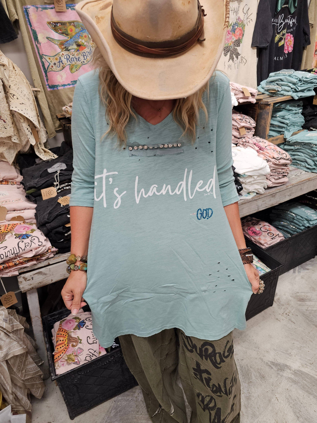 It's Handled Tattered Tee: Sm-3-4-sleeve