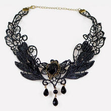 Black Gothic Vintage Rose Design Lace Choker Necklace