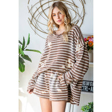 Coffee Washed Striped Loose Fit Oli+Hali Top & Shorts Set