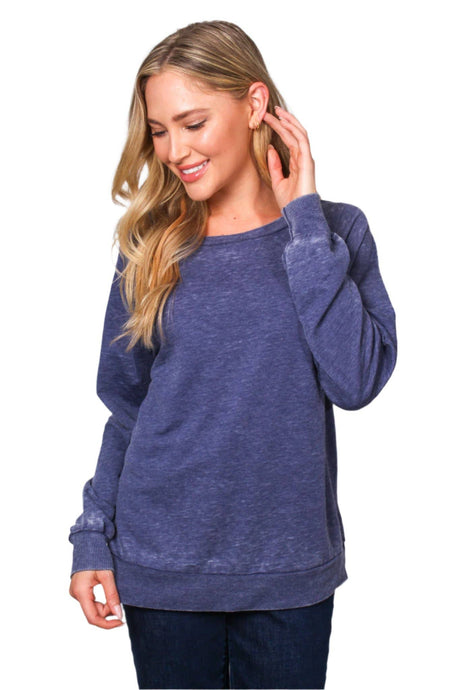 Navy Long Sleeve Rib Cuff & Hem Sweatshirt 