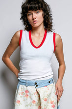 Off White V-neck Sleeveless Solid Contrast Rib Knit Fitted Fit POL Top