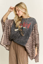 Ashed Black Mineral Washed Animal Print Graphic Poncho Top