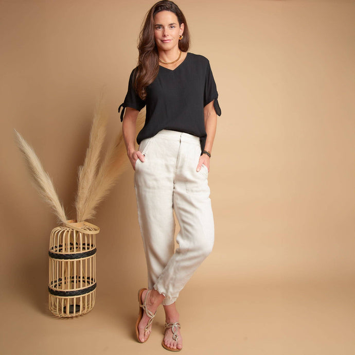 Jet Nika Crepe Tied Short Sleeve V-Neck Blouse