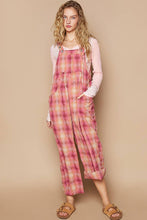 Pol Jersey plaid woven overall knit pants: Red Multi