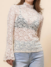 Beige See Sheer Lace Blouse Layering Top
