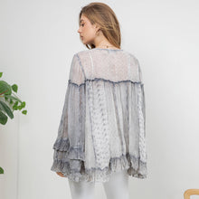 Grey Dreamy Sheer V-Neck Ruffled Button-Front Young Threads Top
