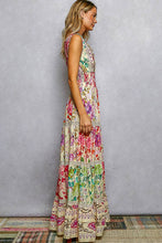 Cream Multi Feminine V-neck Smocked Waist Ruffle Floral Maxi POL Dress