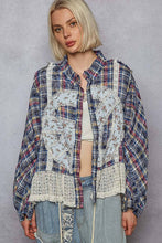 Blue Multi Plaid pattern with peace patch POL shirt