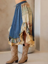 Denim Patchwork Boho Babe Midi Skirt